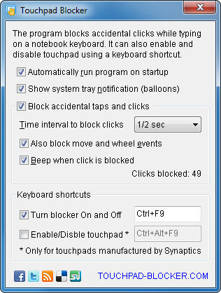 Screenshot of Touchpad Blocker that solves disable touchpad